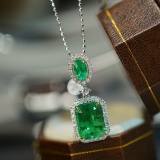 14k Gold 2.46 Ctw Vivid Green Natural Emerald & Emerald Pendant