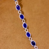 14k Gold 6.24 Ctw Vivid Blue Natural Sapphire & Diamond Bracelet