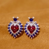 14k Gold 1.78 Ctw Natural Ruby & Diamond Earrings