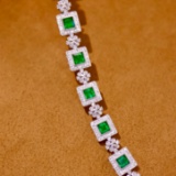 14k Gold 4.89 Ctw Vivid Green Natural Emerald & Diamond Bracelet