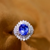 14k Gold 2.51 Ctw Vivid Blue Natural Sapphire & Diamond Ring