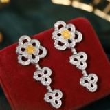 14k Gold 2.56 Ctw Natural Yellow Diamond & Diamond Earrings