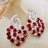 14k Gold 10.59 Ctw Vivid Red Natural Ruby & Diamond Earrings