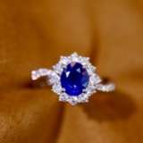 14k Gold 1.65 Ctw Vivid Blue Natural Sapphire & Diamond Ring