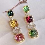 14k Gold 14.5 Ctw Natural Tourmaline & Diamond Earrings
