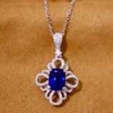 14k Gold 2.38 Ctw Vivid Blue Natural Sapphire & Diamond Pendant
