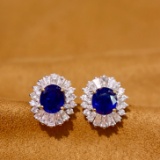 14k Gold 4.33 Ctw Natural Sapphire & Diamond Earrings