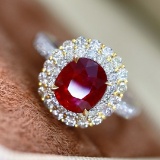 14k Gold 2.18 Ctw Vivid Red Natural Ruby & Diamond Ring