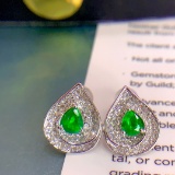 14k Gold 0.99 Ctw Vivid Green Natural Emerald & Diamond Earrings
