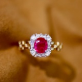 14k Gold 1.38 Ctw Vivid Red Natural Ruby & Diamond Ring