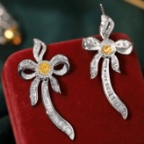 14k Gold 2.10 Ctw Natural Yellow Diamond & Diamond Earrings