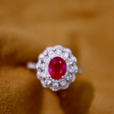 14k Gold 2.10 Ctw Vivid Red Natural Ruby & Diamond Ring