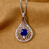 14k Gold 1.00 Ctw Vivid Blue Natural Sapphire & Diamond Pendant