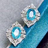 14k Gold 2.6 Ctw Natural Paraiba Tourmaline & Diamond Earrings