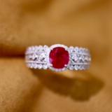 14k Gold 1.19 Ctw Vivid Red Natural Ruby & Diamond Ring