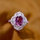 14k Gold 2.82 Ctw Natural Padparadscha Sapphire & Diamond Ring
