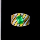14k Gold 1.81 Ctw Vivid Green Natural Emerald & Diamond Ring