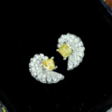 14k Gold 0.51 Ctw Natural Yellow Diamond & Diamond Earrings