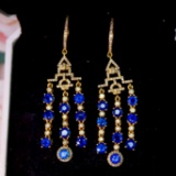 14k Gold 5.83 Ctw Vivid Blue Natural Sapphire & Diamond Earrings