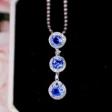 14k Gold 2.42 Ctw Vivid Blue Natural Sapphire & Diamond Pendant