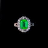 14k Gold 1.93 Ctw Vivid Green Natural Emerald & Diamond Ring