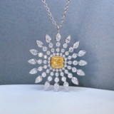 14k Gold 1.73 Ctw Natural Yellow Diamond & Diamond Pendant