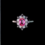 14k Gold 1.41 Ctw Natural Padparadscha Sapphire & Diamond Ring