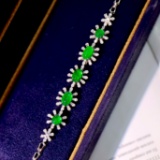 14k Gold 3.63 Ctw Vivid Green Natural Emerald & Diamond Bracelet