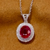 14k Gold 1.85 Ctw Vivid Red Natural Ruby & Diamond Pendant