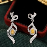 14k Gold 1.40 Ctw Natural Yellow Diamond & Diamond Earrings