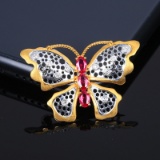 14k Gold 0.85 Ctw Vivid Red Natural Ruby & Diamond Brooch/pendant