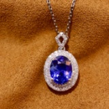 14k Gold 2.53 Ctw Vivid Blue Natural Sapphire & Diamond Pendant
