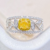 14k Gold 0.71 Ctw Natural Yellow Diamond & Diamond Ring