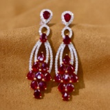 14k Gold 6.58 Ctw Vivid Red Natural Ruby & Diamond Earrings