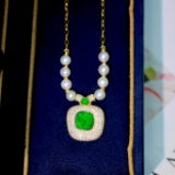 14k Gold 2.82 Ctw Vivid Green Natural Emerald & Diamond Necklace