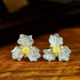 14k Gold 2.24 Ctw Natural Yellow Diamond & Diamond Earrings