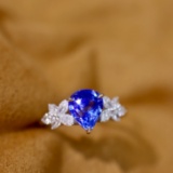 14k Gold 2.50 Ctw Vivid Blue Natural Sapphire & Diamond Ring