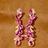 14k Gold 5.49 Ctw Natural Padparadscha Sapphire & Diamond Earrings