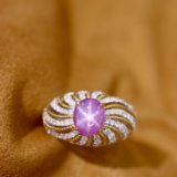 14k Gold 2.02 Ctw Natural Star Sapphire & Diamond Ring