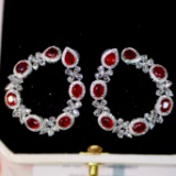14k Gold 5.68 Ctw Vivid Red Natural Ruby & Diamond Earrings