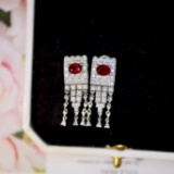 14k Gold 1.46 Ctw Vivid Red Natural Ruby & Diamond Earrings