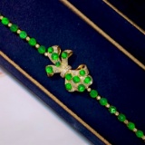14k Gold 5.53 Ctw Vivid Green Natural Emerald & Diamond Bracelet