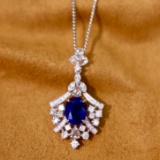 14k Gold 2.28 Ctw Natural Sapphire & Diamond Pendant