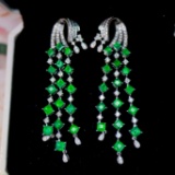 14k Gold 5.13 Ctw Vivid Green Natural Emerald & Diamond Earrings