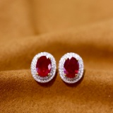 14k Gold 2.26 Ctw Natural Ruby & Diamond Earrings
