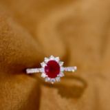 14k Gold 1.17 Ctw Vivid Red Natural Ruby & Diamond Ring