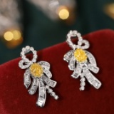 14k Gold 1.90 Ctw Natural Yellow Diamond & Diamond Earrings