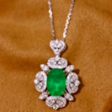 14k Gold 4.02 Ctw Vivid Green Natural Emerald & Diamond Pendant