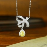 14k Gold 0.69 Ctw Natural Yellow Diamond & Diamond Necklace