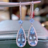14k Gold 4.89 Ct Natural Aquamarine & Diamond Earrings